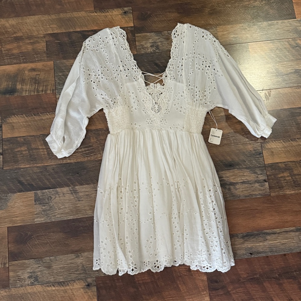 White Smocked free people long sleeve Dress